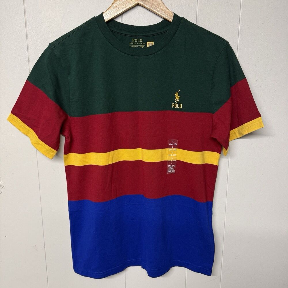 Polo Ralph Lauren Boys L 14-16 Colorblock Striped T-Shirt Pony Logo NWOT